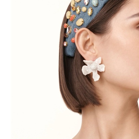 Lele Sadoughi 10 Year Anniversary Mother of Pearl Crystal Button Earrings - Picture 2 of 2